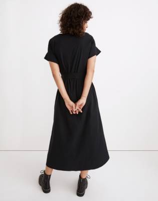Dolman-Sleeve Button-Front Midi Dress